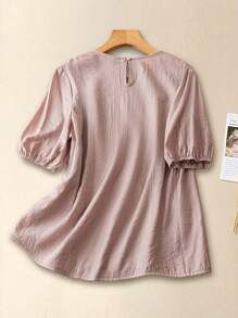 EMERY ROSE Women Flower Embroidered Short Sleeve Casual Shirt, Daily Wear - Pink - View 2