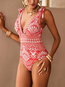 Swim Oasis Bộ đồ bơi một mảnh không tay buộc dây phong cách Boho Vintage dành cho nữ kèm quần ống rộng, trang phục dự tiệc bãi biển mùa hè giản dị thanh lịch - Đỏ và trắng - Xem 10