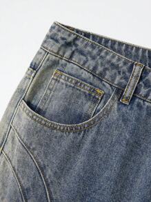 ROMWE MEN Street Life Men's Grunge Solid Color Pocket Casual Straight Loose Fit Jeans - Blue - View 5