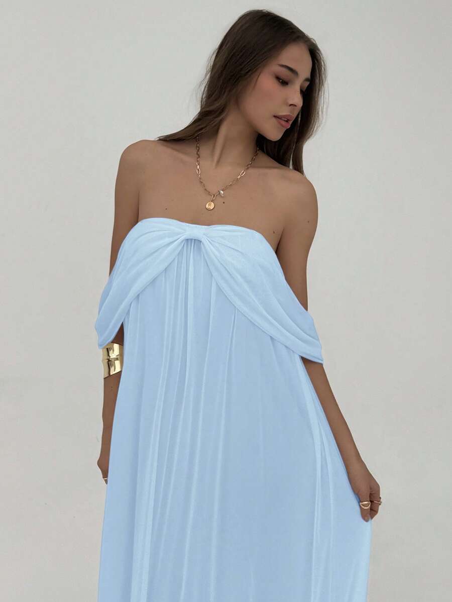 Aloruh 女士纯色褶皱露肩连衣裙，优雅