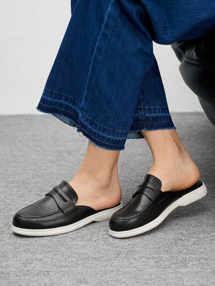 CUCCOO BIZCHIC Women's Fashion Simple Classic Black PU Mule Loafers, Slip-On Shoes For Commuting, Dating, Party, Shopping, Vacation, Home Wear