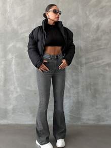 SHEIN Tall Women's High Waist Pocketed Flared Casual Versatile Jeans - Light Grey - View 6