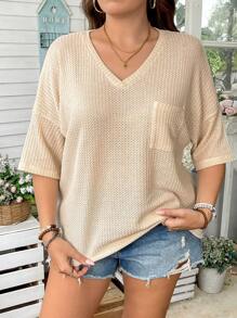 SHEIN LUNE Plus Size Casual Soft Textured Waffle Loose Fit Short Sleeve T-Shirt Old Money Style Women Brunch Outfits For Women Airport Outfit Cowgirl Summer Outfits For Women Graduation Spring Women Summer Clothes Graduation Easter Outfit Women Spring Summer Clothes Vacation Bohemia Easter Outfit Women