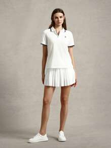 Briarwyn Women's Casual Contrast Trim Knit Short Sleeve Fitted T-Shirt, Summer Graduation Classy Top - White - View 2