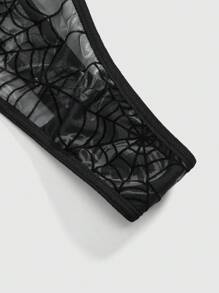 ROMWE Gothic Spider Web Flocked Fabric Triangle Cup Sexy Bodysuits - Black - View 4