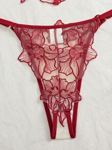 2 piezas Conjunto de lencería sexy de color piel para mujeres