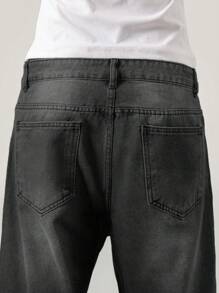 Manfinity Hypemode Pantalones vaqueros de hombre con bolsillos sesgados y pierna ancha con ajuste holgado