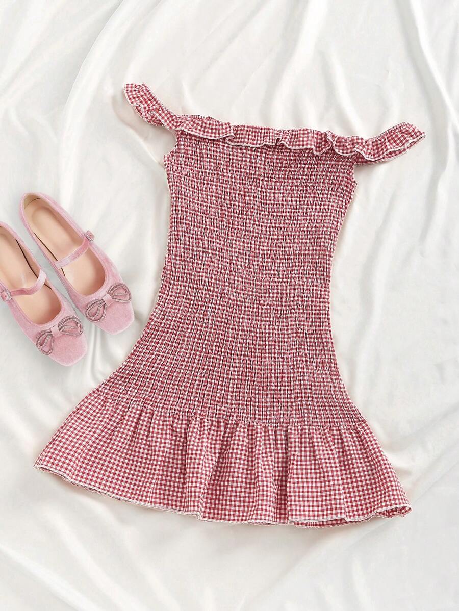 SHEIN Sweetro Women's Sweet Plaid Mini Dress, Street Style - Red - View 1