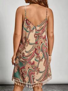 SHEIN VCAY Plus Size Summer Casual Loose Strap Dress,Boho Women Clothing Western Clothes For Women Country Outfits Women Sundresses For Vacation Tassels - Multicolor - View 2