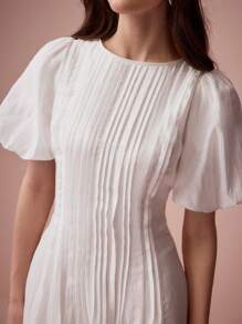 Enchnt Women's Elegant Party Solid Color Puff Sleeve Dress