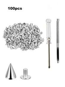 SHEIN Pack Of 100 Punk Rivets Screwdriver Punching Tool,7 X 10 Mm, Rustproof Decorative Rivets, Clothing Screw Rivets, DIY Rivets, Screw-On Rivets, Metal Gothic Spikes, Decorative Rivets, Pointed Rivets For Bags, Clothes, Shoes - Multicolor - View 1