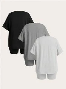 Comfortcana Plus Size Round Neck Short Sleeve Casual Top And Shorts Set - Multicolor - View 2