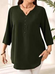 EMERY ROSE Blusa de manga 3/4 en púrpura o rojo para mujer talla grande, para principios de primavera - Verde militar - Ver 5