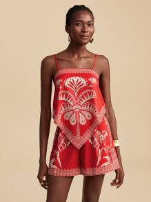 Travachic 2pcs/Set Women Tropical Palm Tree Print Cami & Shorts Set