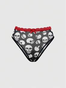 ROMWE Goth 3件套哥特风格骷髅、豹纹、蝴蝶网眼拼布蕾丝丁字裤 - 彩色 - 查看 9