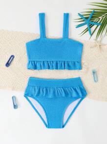 Young Girl Toddler/Little Kid Ruffled 2 Pieces Swimwears - Blue - View 1