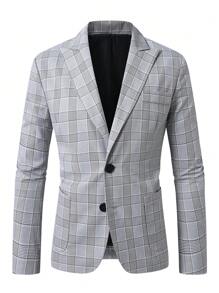 Manfinity Mode Plus Size Men's Plaid Lapel Neck Long Sleeve Casual Blazer,It's Perfect For Couples And Also A Great Gift For Your Boyfriend Or Husband.