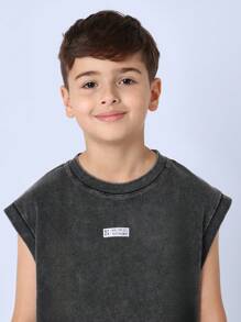 SUMWON Signature Collection Sleeveless Tank Top Athletic Muscle Shirt Raw Edge Modern Cut Premium Comfort Wear Urban Summer Style Washed Statement Casual Top Youth - Dark Grey - View 3