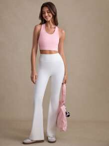 SHEIN Sports Women's Sports Racerback Tank Top, Seamless Perforated Yoga Activewear - Pink - View 4