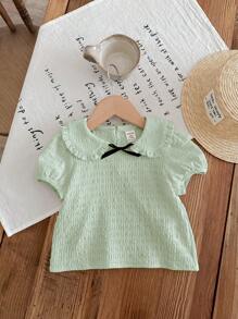 SHEIN Cute Baby Girl Textured Peter Pan Collar Casual Summer Top