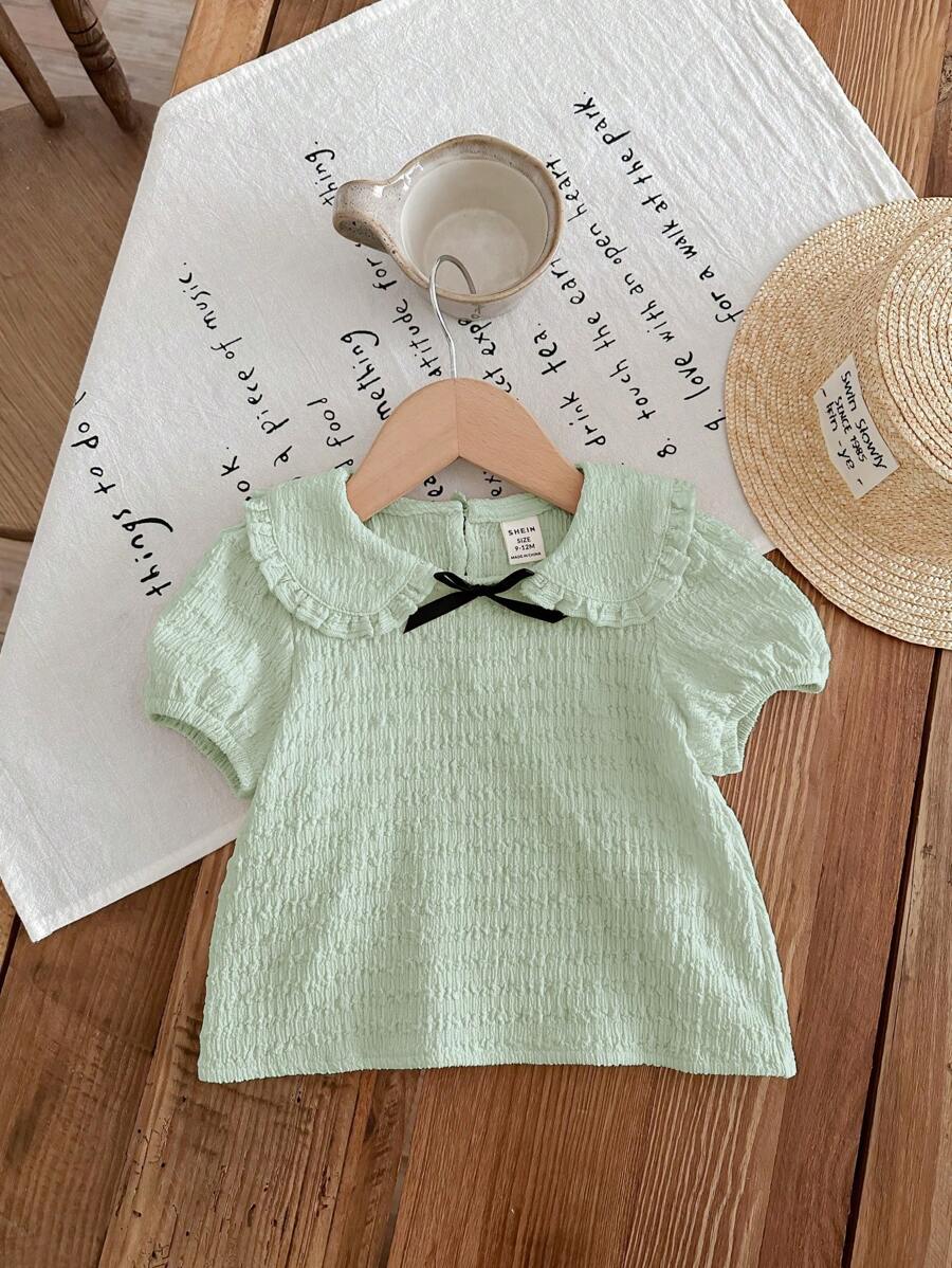 SHEIN Cute Baby Girl Textured Peter Pan Collar Casual Summer Top