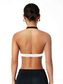 Easithlete Women's Contrast Color Halter Daily Workout Sports Bra - White - View 2