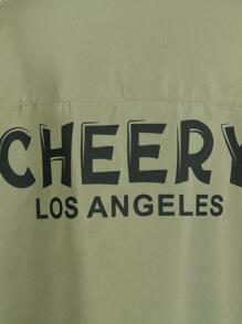 SHEIN Tween Boy Olive Green Back Letter Print Short Sleeve Shirt - Army Green - View 5