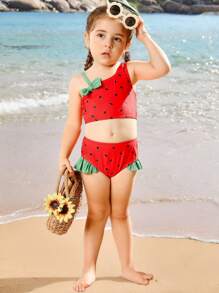 Young Girl Watermelon Print Tankini Swimsuit Set - Multicolor - View 3