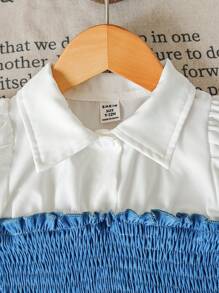 2pcs/Set Baby Girl Spring Summer Elegant Chiffon Mock-Neck Sleeveless Top & Wide-Leg Pants Outfit - Blue - View 5