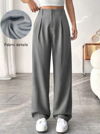 SHEIN Tall 女士纯色褶皱宽松休闲直筒裤