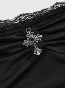 ROMWE Goth 性感简约蕾丝边金属装饰紧身吊带背心上衣