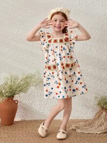 Blossori Kleine Mädchen Französischer eleganter gelber Blumenkleid, Ärmellos, Frühling/Sommer - Verschiedenfarbig - Übersicht 1