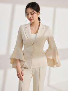 Modelyn Asymmetrical Ruffle Sleeve Fitted Women Blazer Fall Cloth For Women - Apricot - View 8