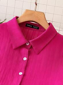 SHEIN LUNE Women's Pink Collared Shirt And Wide-Leg Pants Two-Piece Set Fall Cloth For Women - Pink - View 3