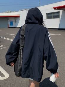 DAZY 女士条纹拼色宽松连帽夹克，秋装