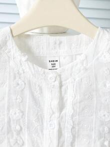 Tween Girl 2pcs/Set Fashionable Flared Pants With Lace And Pearl Decor, Light Blue - White - View 4