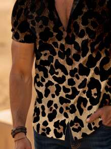 HIMLAND 男士休闲编织渐变色豹纹图案修身短袖衬衫 - 彩色 - 查看 3