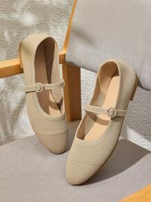 CUCCOO BASICS Women's Fashion Beige Fabric Breathable Mary Jane Flats, Comfortable For Commuting, Dating, Party, Holiday