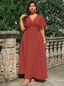 Cravure Vestido largo de unicolor estilizador de cintura, para el atuendo de mujeres de talla grande para Navidad - Color caoba - Ver 5