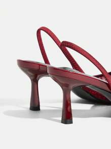 CUCCOO TILAWA Fashionable Wine Red Mesh Rhinestone Pointed Toe High Heels, Suitable For Commute, Dates, Parties, Weddings And Vacations For Christmas - Red - View 9