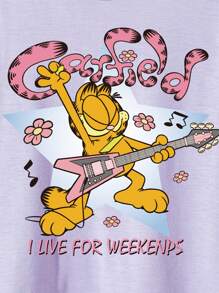 GARFIELD X SHEIN Tween Girl Cute Cartoon Graphic Casual Simple Short Sleeve T-Shirt, Suitable For Summer