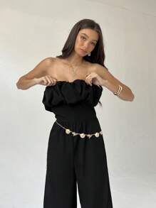 Aloruh New Stylish Ruched Bust Decor Jumpsuit With Palazzo Pants - Black - View 3