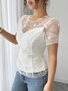 Elenzga Blusa casual corta con scollo a V, senza maniche, stile romantico in tinta unita con dettagli luccicanti, adatta per appuntamenti, feste, Pasqua, elegante stile francese, per l'estate
