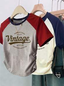 INAWLY Women's Summer Letter Print Raglan Short Sleeve Casual T-Shirt Graphic Tees Women Tops - Multicolor - View 1