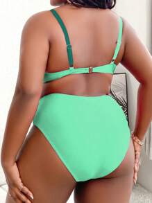 Slaydiva Costume da bagno a due pezzi con design a blocchi di colore e torsione, per taglie forti