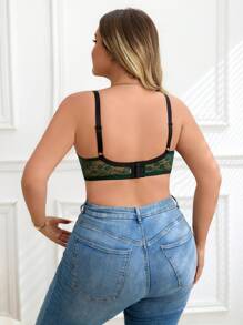 SHEIN Plus Size Lace Underwire Soft Cup Lingerie Bra - Dark Green - View 3