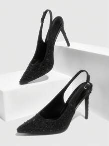 CUCCOO SZL Fashion Rhinestone Pointed Toe Slim High Heels With Ankle Strap, Black, Suitable For Date, Party, Festival, Holiday, Wedding For Christmas - Black - View 10