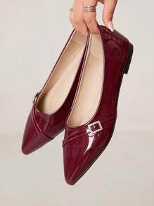 CUCCOO CURVES Plus Width & Fit Wine Red Pointed Toe Flat Shoes, Elegant Casual Wear For All Seasons - Burgundy - View 3