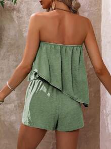 Breezaya 2 pezzi Set di top a fascia e pantaloncini casual in tinta unita per donna, adatto alle vacanze