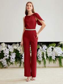 MOTF PREMIUM TWIST PINTUCK JUMPSUITS - Red - View 6